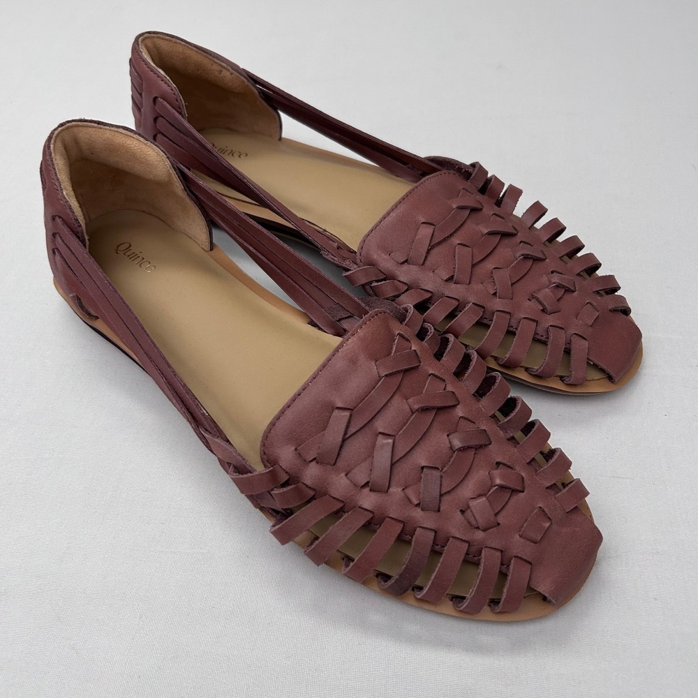 Quince Huarache Sandals Womens 8 Brown Woven Leather Flats Slip On Closed Toe
